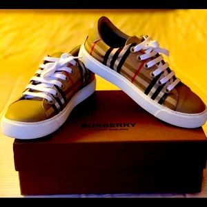 VINTAGE CHECK AND LEATHER SNEAKERS